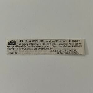 Bark Union Katz & Leupold JH Schutte 1862 Civil War Baltimore Clipping SAJ2-S25